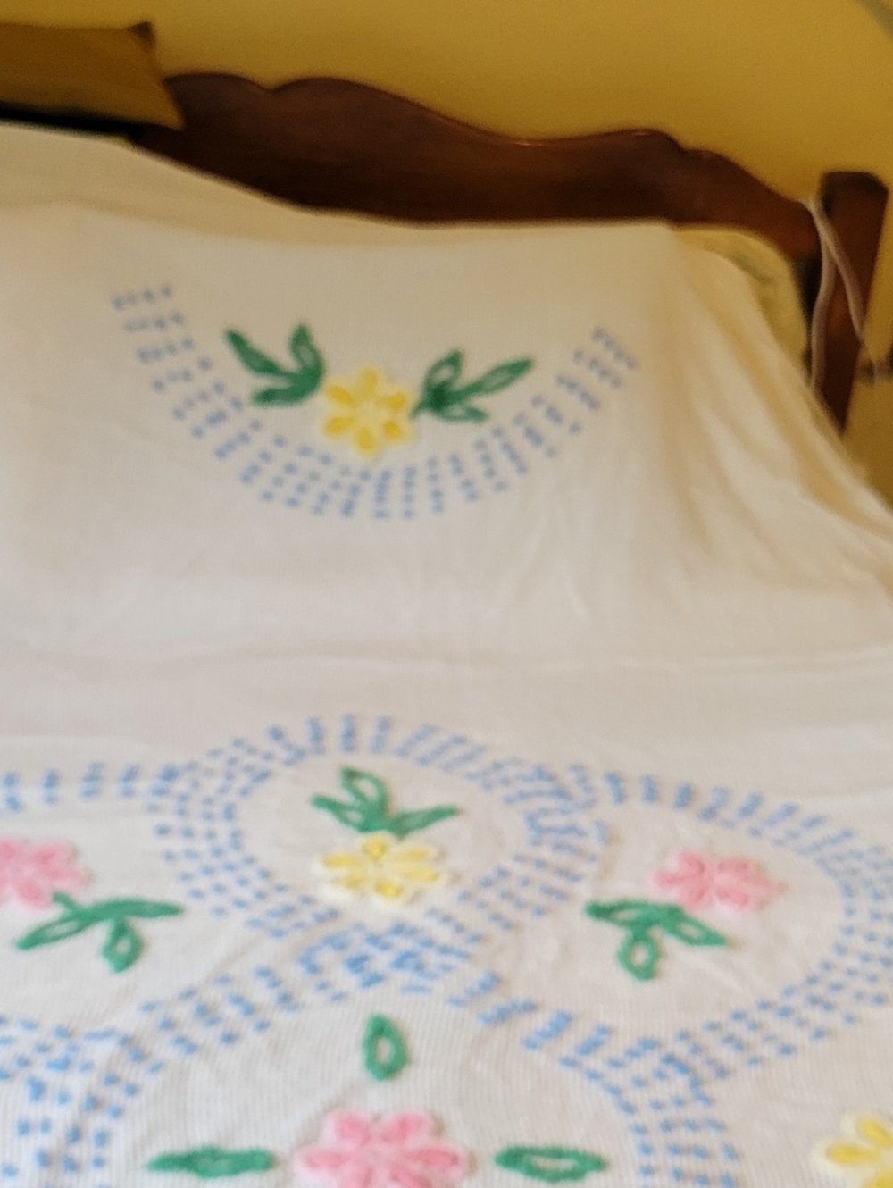 Chenille Bedspread Fits Full Size Bed Flowers Colorful - Picture 5 of 12